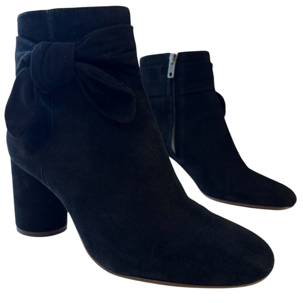 Madewell Women's Suede Heeled Ankle Boots Size 6 Black The Esmes Booties Bow